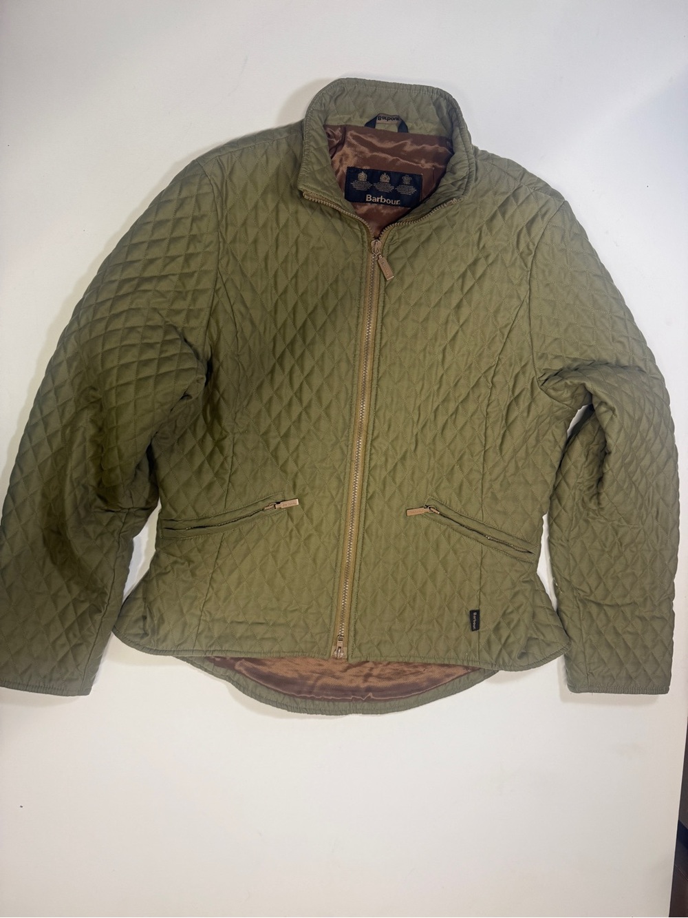 Barbour Olive Green Quilted Jacket with Navy Label